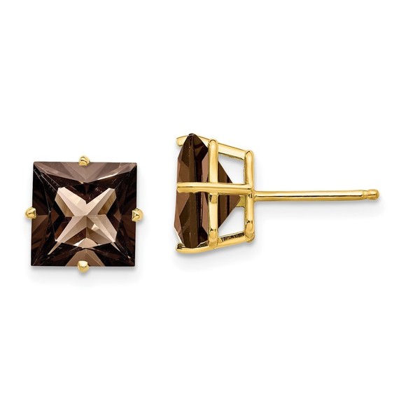 14k Yellow GoldYellow Gold 8mm Square Smoky Quartz Post Earrings
